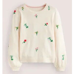 Boden Floral Embroidered Knitted Jumper Flower Cream Sweater Size 4
